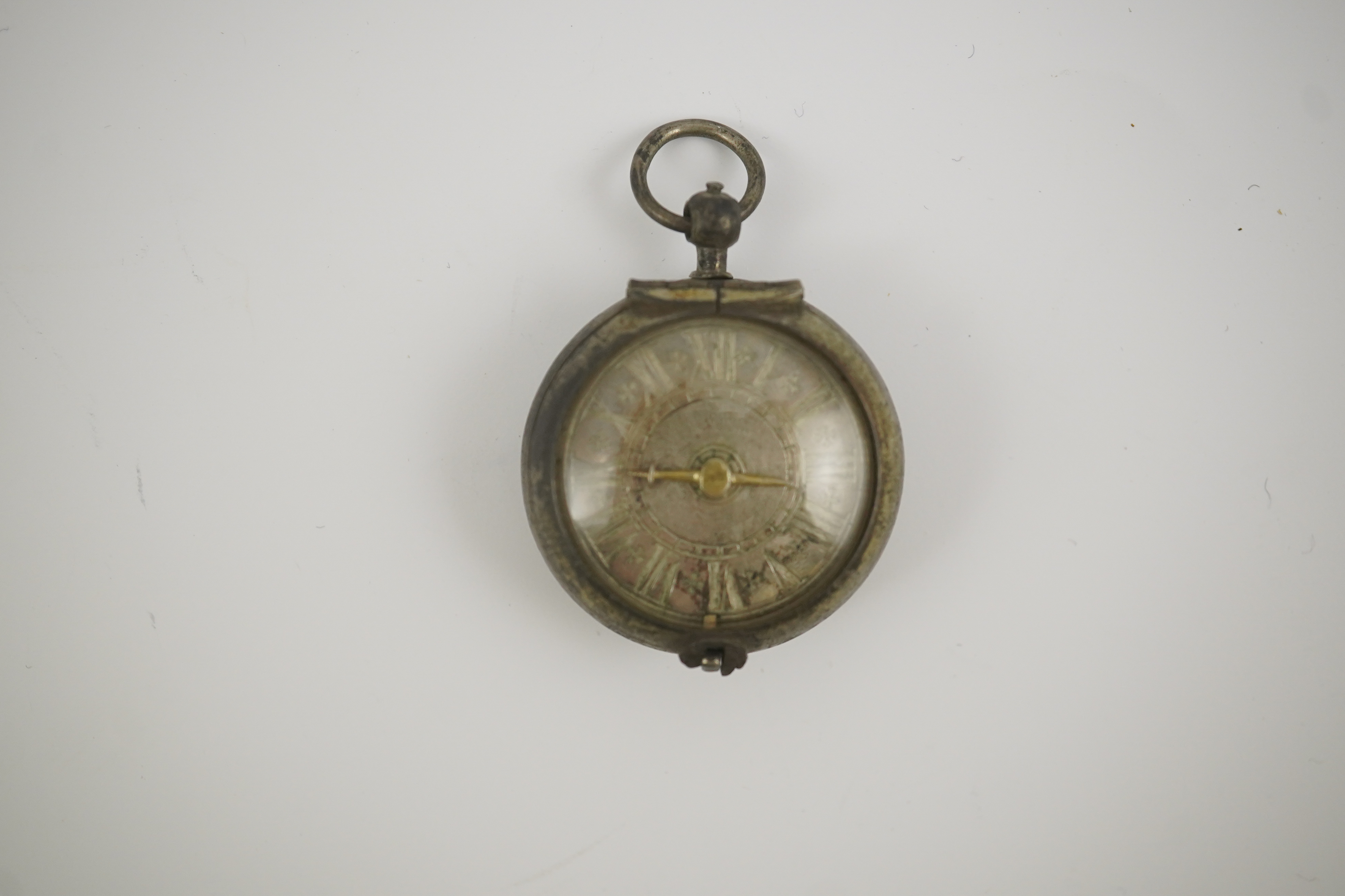 A 17th century style silver pill/poison box modelled as a single hand pocket watch